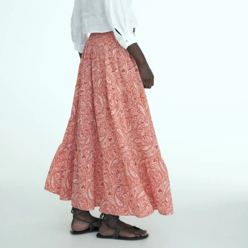 NWT ZARA LONG PRINTED BEADED SKIRT XS